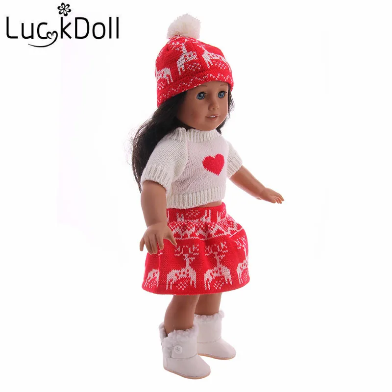 Luckdoll Рождественская Кукла трикотаж+ трусики+ обувь подходит 18 дюймов американские кукольные аксессуары лучший подарок