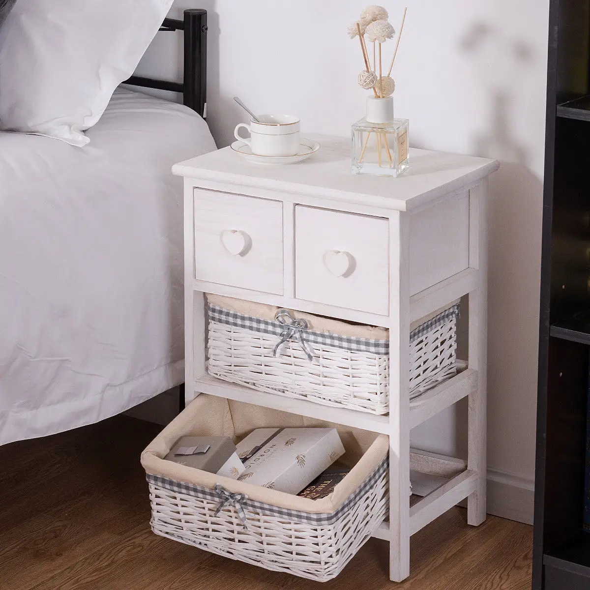 Giantex Modern Nightstand Bedside End Table Organizer With 2 Wicker Giantex Modern Nightstand Bedside End Table Organizer With 2 Wicker Baskets Bedroom Furniture Chest Cabinet Hw57053 In Nightstands From On