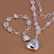 Wholesale Fashion Silver plated jewelry sets Jewelry Set Lovely Heart Bracelet Necklace for women gift S014
