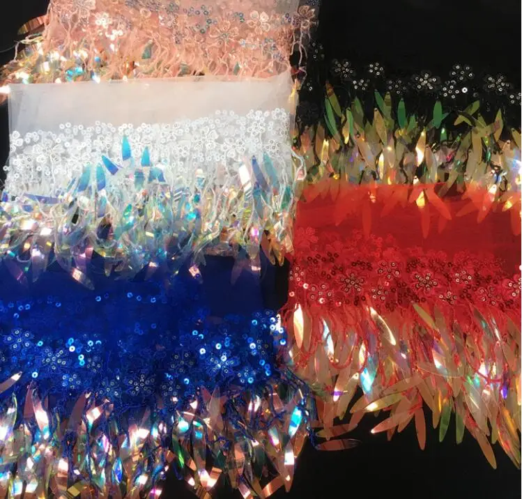 

5style Color Symphony Flower Embroidered Sequins Fringe Costume Lace Accessorie diy textiles wedding cloth polyester fabric C581