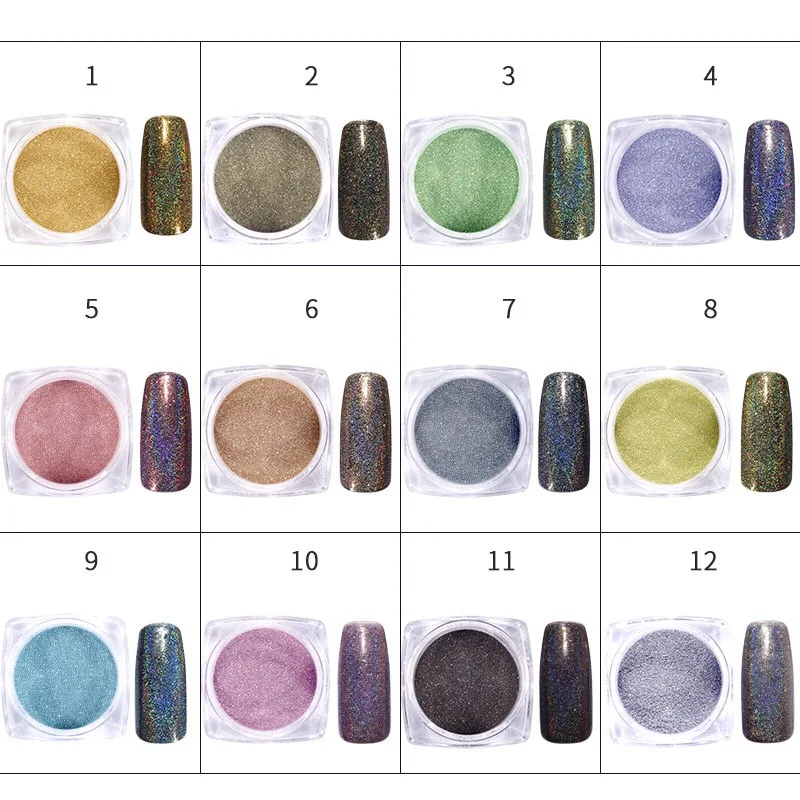 

12 PCS/Set Holographic Nail Glitter Chameleon Powder Chrome Pigment Glitters Dust Mermaid Nail Powders for Manicure Nails Art