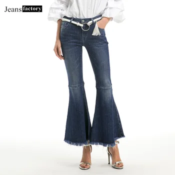 

Mom Jeans Denim High Waisted Wide Leg Pants Women Push Up Flare Jeans Ladies Patchwork High Elastic Female Washed Slim Trousers