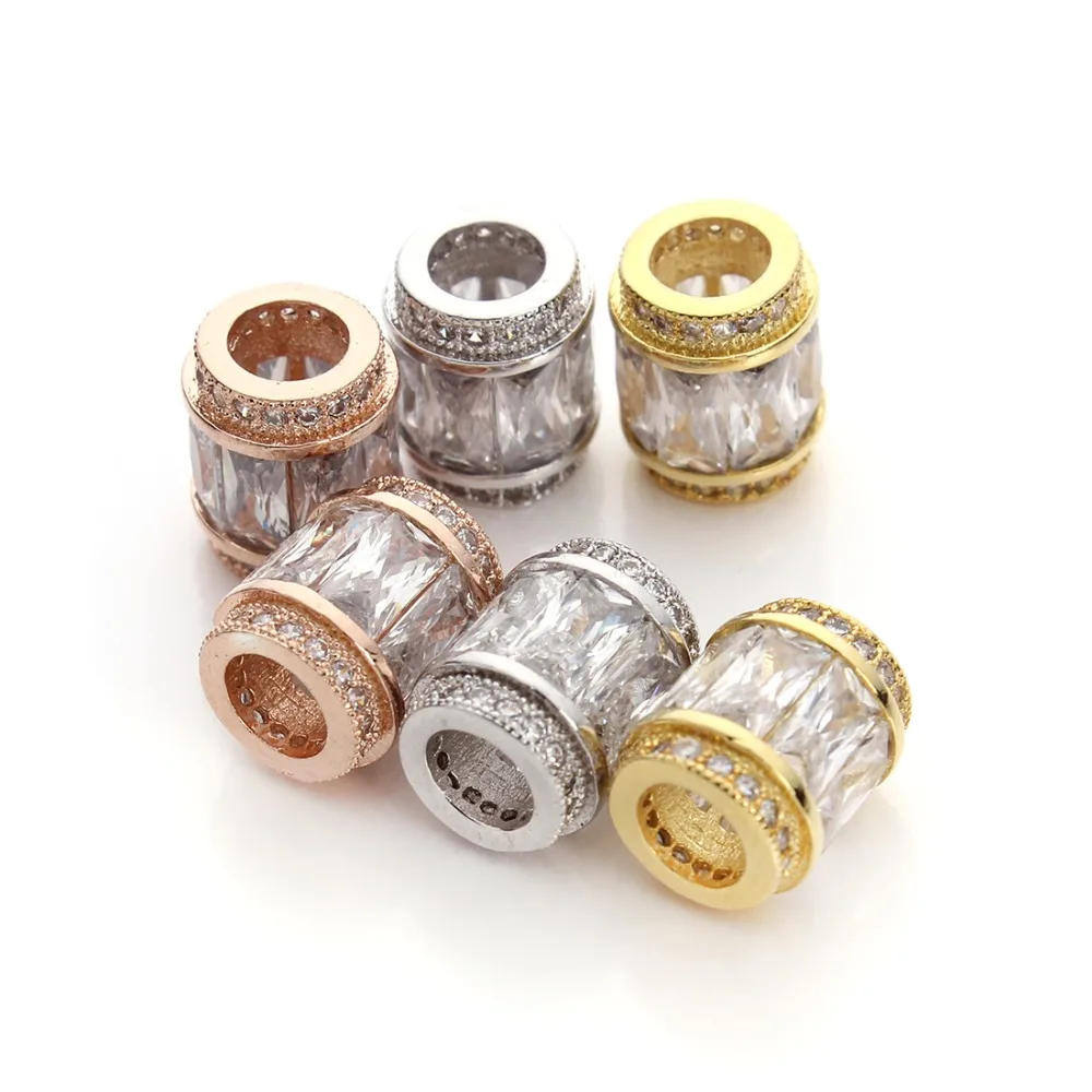 2pcs Jewelry Gold Color Crystal Charm Beads Copper Tube Spacer Fit European Women Bracelet Necklace Making Findings | Украшения и