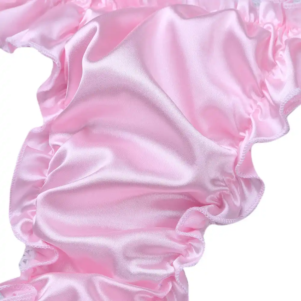 UNIKIWI Women's Underwear Shiny Ruffled Frilly Panties G String.Ladies Satin Thong Lolita