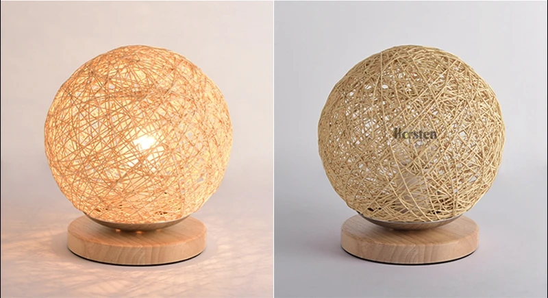 Horsten Wooden Table Lamp 20cm Multiple Colors Linen Woven Ball Lampshade Bedroom Bedside Lamp Wooden Desk Light  (5)