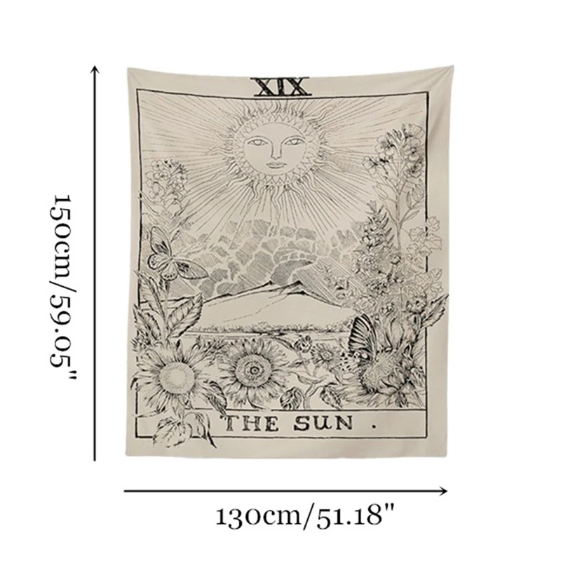 Mayitr Tarot Cards Style Vintage Wall Hanging Tapestry Magical Moon Sun Star Printed Bedspread Large Tablecloth 130*150cm