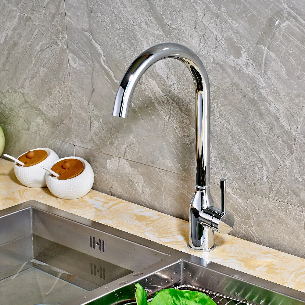 Chrome Finish Brass Kitchen Faucet Single Handle Hole Vessel Sink Mixer Tap New Arrival