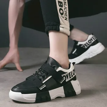 

2019 Men Breathable Sneakers Male Vulcanized Shoes Mixed Color Sneakers Men PU Bottom Shoes for Men Thick bottom D6-12