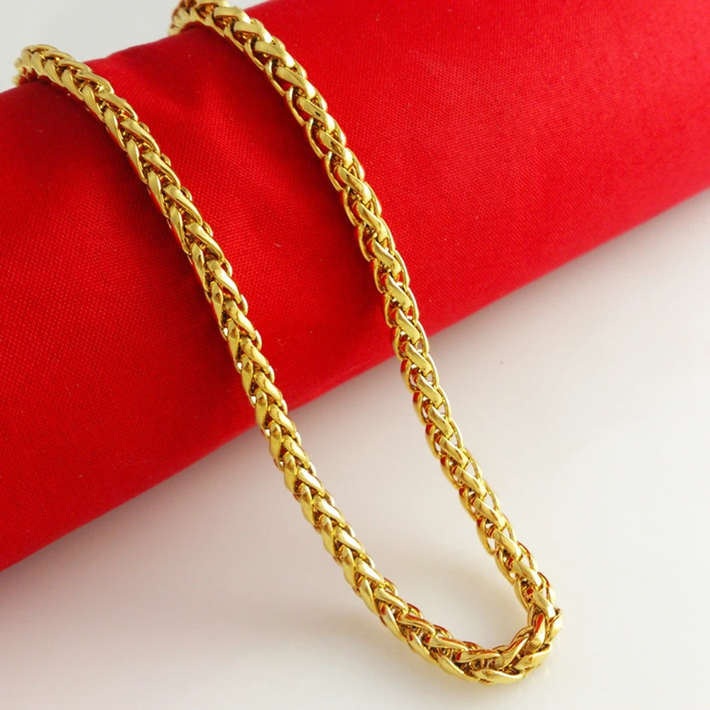 Solid Byzantine Chain Yellow Gold Filled Mens Necklace Statement