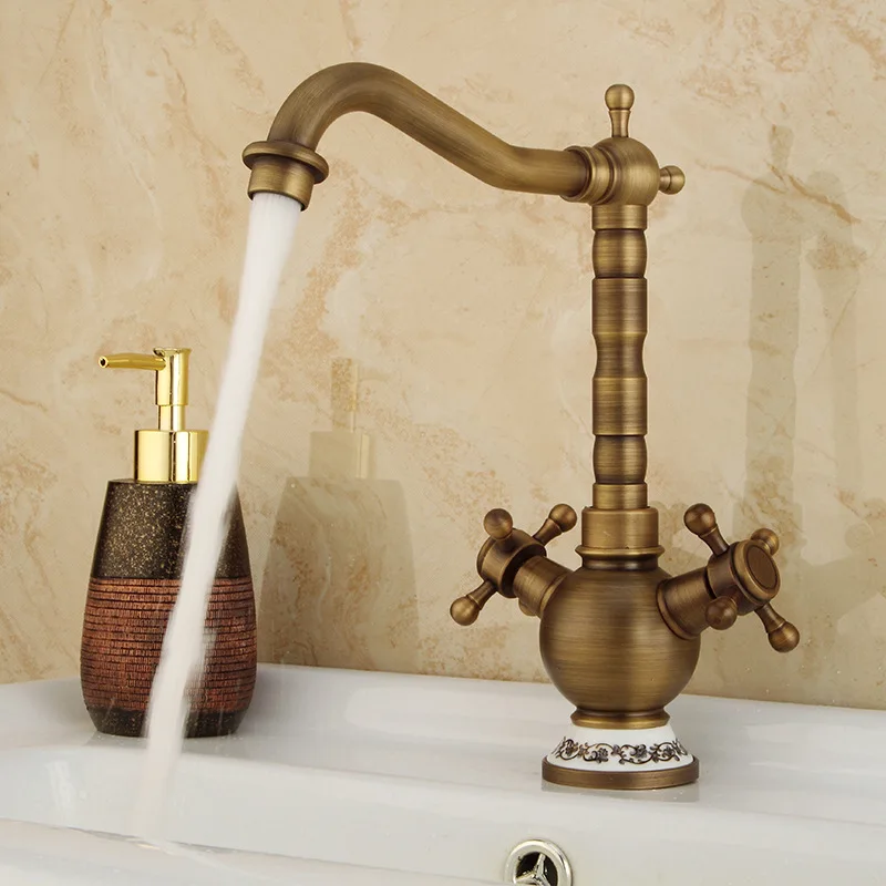 

All Copper Retro Basin Faucet European Style Antique Faucet Two Pairs Of Hot And Cold Water Mixer Taps Faucets