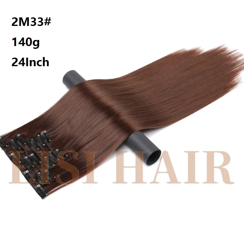 LISI волосы для наращивания на 16 клипсах синтетические 24 дюйма прямые волосы на клипсах для женщин чистый цвет 140 г высокотемпературное волокно - Цвет: 2M33