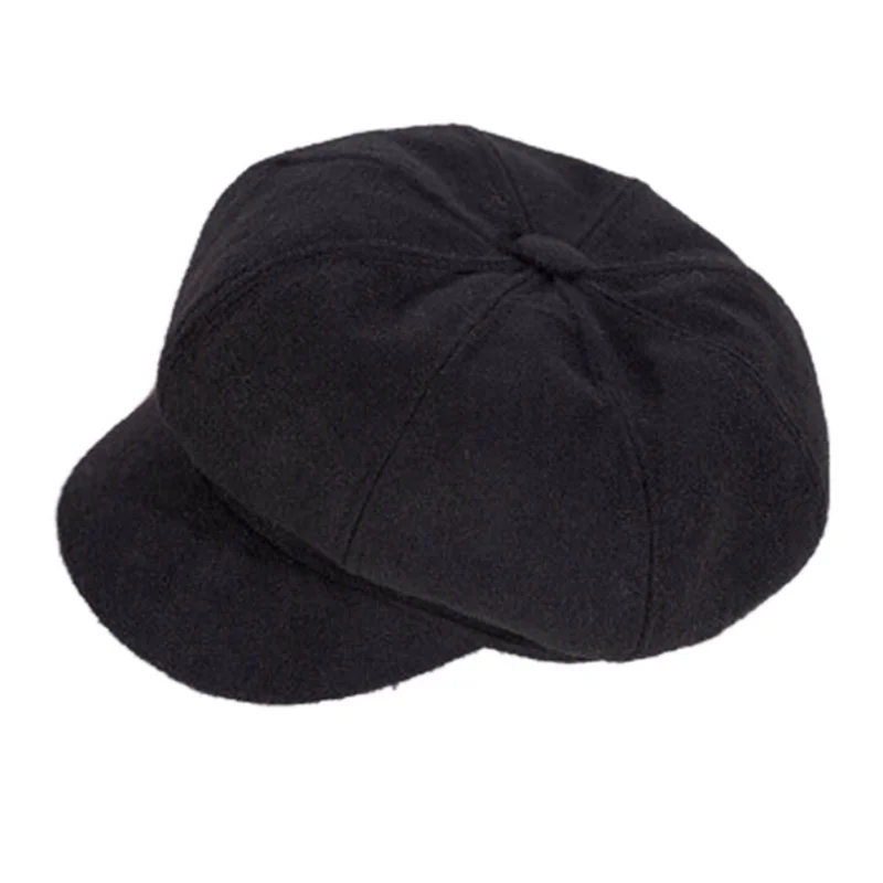 Восьмиугольная шляпа осень и зима бритое лицо тонкая шерстяная Кепка черная кепка спортивная Беговая Кепка - Цвет: Черный