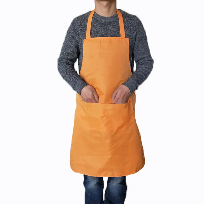1pcs Big Sizes Adult Pure Color Kitchen Apron for Women Men 2019 New Double Pocket Polyester Cloth Household Chef Cooking Apron
