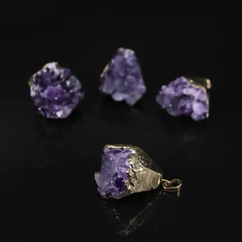 

5pcs/lot,Natural Ame thyst Faceted Nugget pendants,Plating gold raw purple crystal freefrom nugget pendants Necklace bracelets