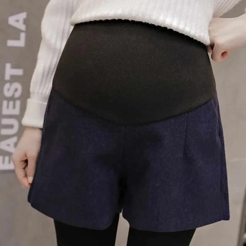Осенне-зимние кашемировые шорты для беременных с эластичной резинкой на талии, Короткие штаны для беременных женщин, теплые шерстяные шорты для беременных - Цвет: Синий