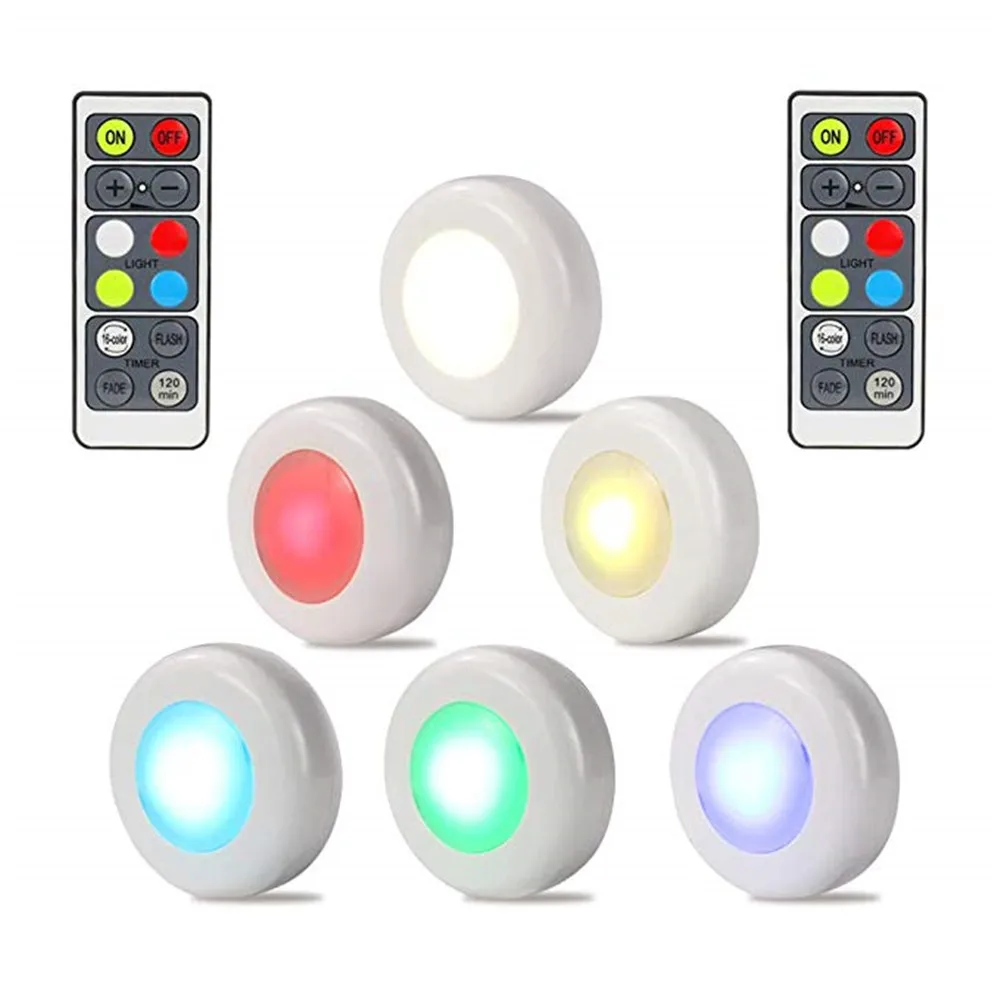 

Wireless LED Ice Hockey Light, RGB 16 Color Dimmable Cabinet Light with Remote Control, 3AA Battery-Powered Kitchen Light