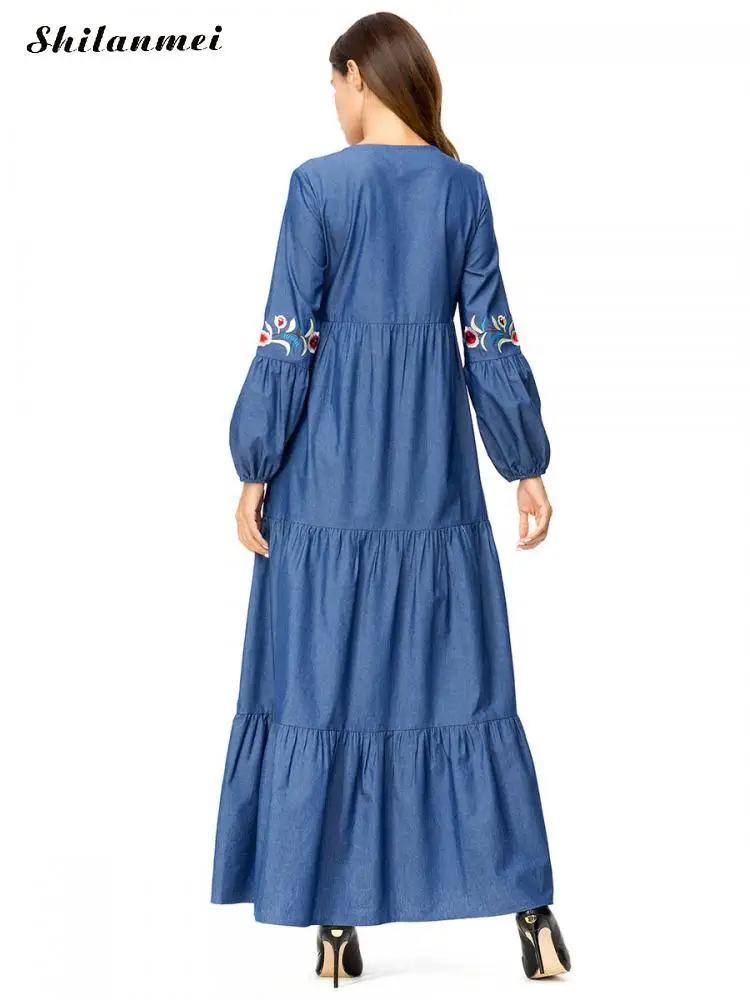 Vintage Women Long Dress 2018 Denim Autumn Winter Long Sleeve Embroidery Dress Plus Size Loose Party Dress Vestidos 3xl 4xl Dresses