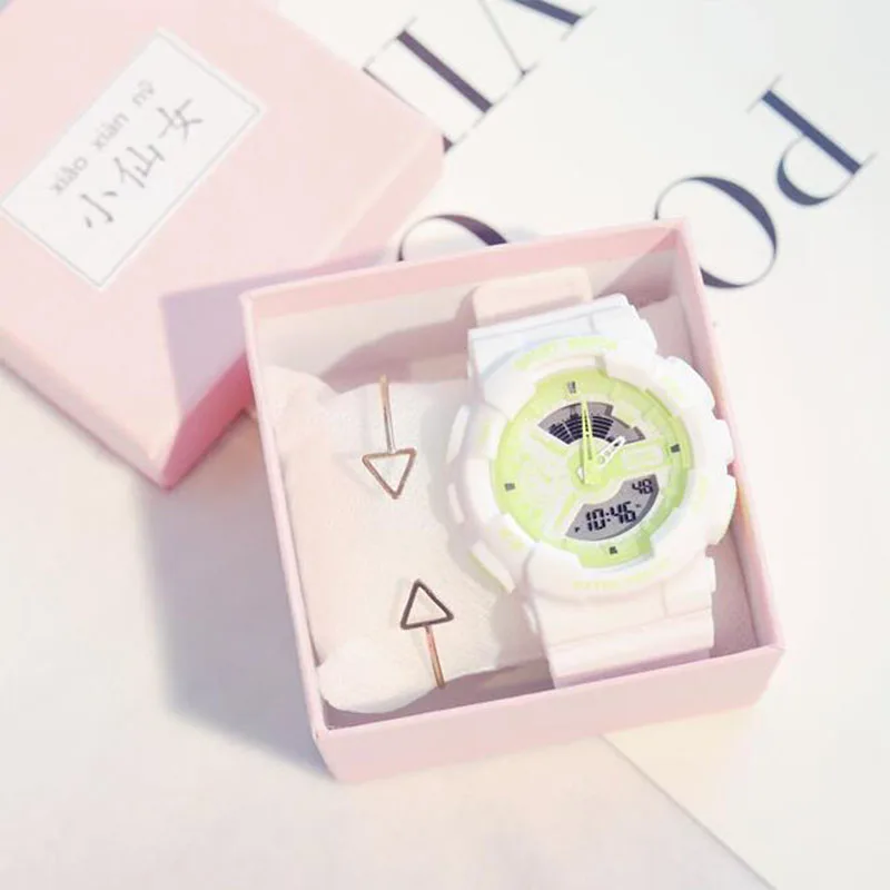 

Hot Women's Watch Couple Men's Student Multi-function Sports Waterproof Electronic Watch Headwear Bracelet Bag Dress Gift