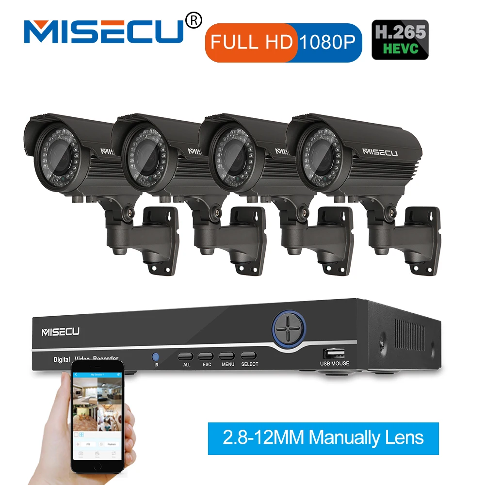 

MISECU 1080P 4CH HD NVR KIT POE 48V 2MP POE 42pcs IR 2.8-12mm Manually Zoom lens Camera Waterproof P2P Onvi cctv system kit