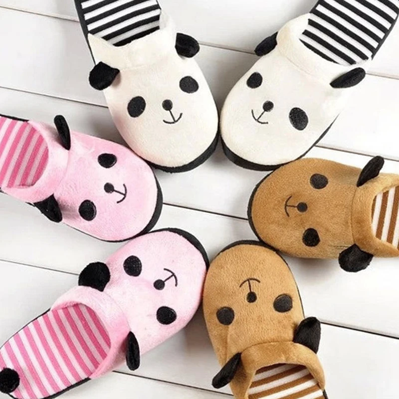 

New Women Autumn Winter Cute Cartoon Panda Plush Indoor Slippers Casual Soft Warm Fashion 3 Colors Plus Size 40 6O0244