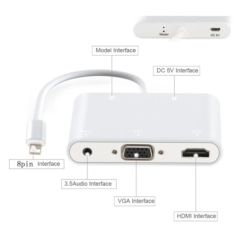 Видеоадаптер для iphone 6 6S 7 Plus 5 8 pin HDMI ТВ VGA|video adapter|audio convertervga audio |