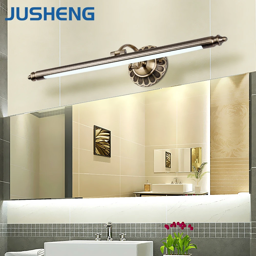 JUSHENG Antique Bronze LED Wall Lamps in Bathroom with Swing Arm 50- 90CM Long over Mirrors as Sconce Wall Lights 110V / 220V AC
