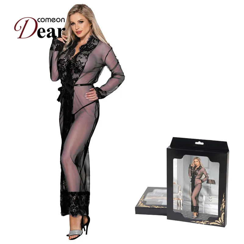 Comeondear Sexy Lingerie Robe Dress For Women Underwear Sexy Hot Plus Size Sleepwear Sex Costume Mesh Babydoll Long Gown RT80507