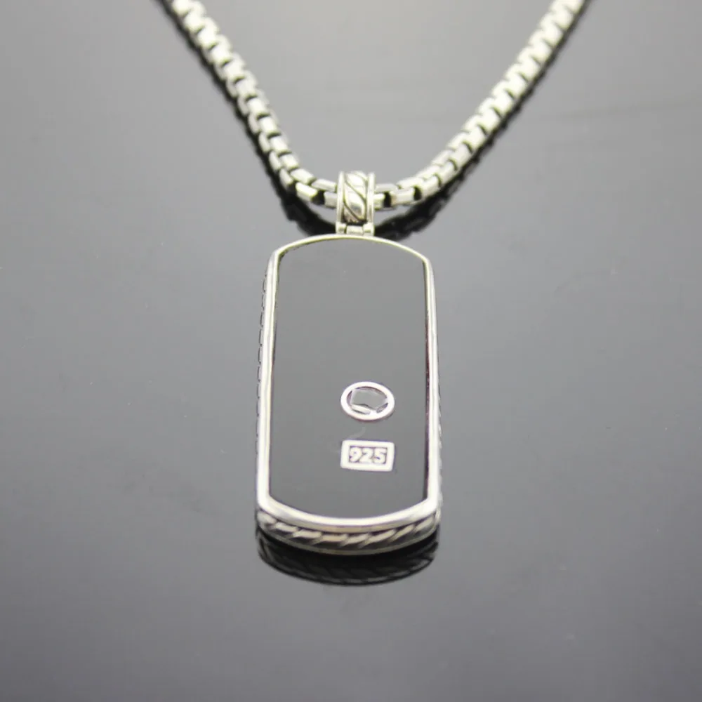 Solid 925 пробы серебряные ювелирные изделия для мужчин черный оникс Dog Tag цепочки и ожерелья дизайн jewelry мужской кулон ожерелье День отца подарки