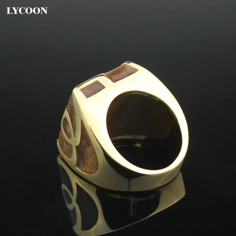 LYCOON, горячая Распродажа, мужское или женское квадратное кольцо, 316L, нержавеющая сталь, золото, с коричневой смолой, импортные эмалевые вечерние кольца, SUK0055