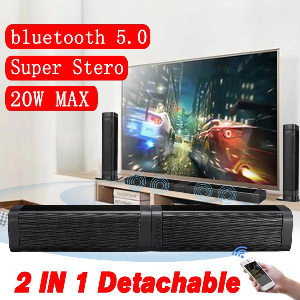 20 W Съемная динамики Soundbar Беспроводной Bluetooth 5,0 Колонка Soundbar стерео Динамик 3D домашний кинотеатр Sound Bar TF AUX FM