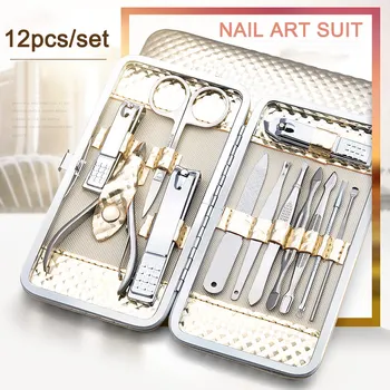 

12pcs/set Nail Manicure Pedicure Set Clipper Scissors Tweezers Tool with Case for Nail Art 669