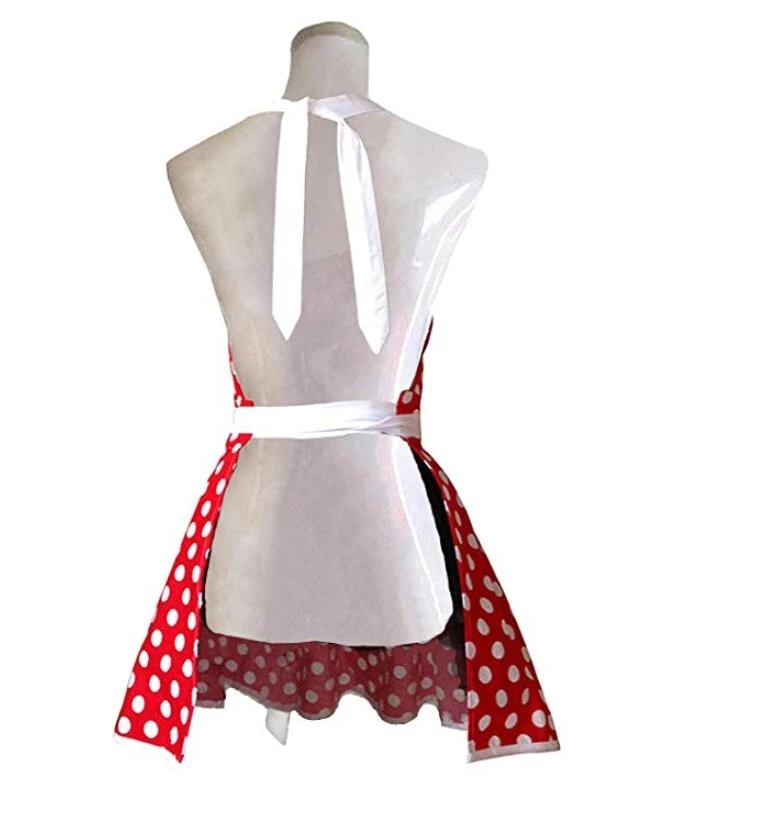 Lovely Sweetheart Red Retro Kitchen Aprons Woman Girl Cotton Polka Dot Cooking Salon Pinafore Vintage Apron Dress Waterproof