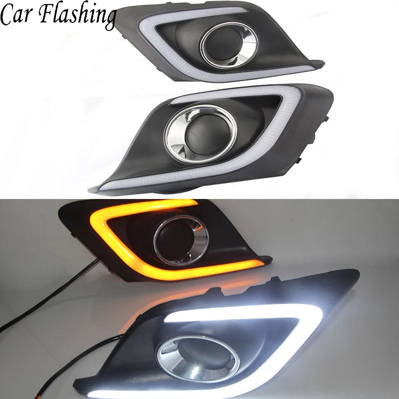 

Car Flashing 1Set DRL For Mazda 3 Axela 2014 2015 2016 LED Daytime Running Lights Daylight Fog light cover with yellow signal