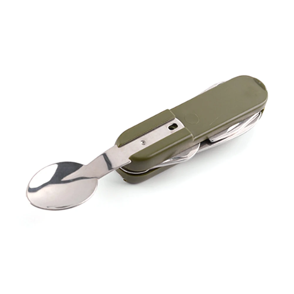 Outdoor Camping Stainless Steel Tableware Portable Folding Picnic Spoon Fork Bottle Opener Multi-functional Tableware Outdoor Camping Stainless Steel Tableware Portable Folding Picnic Spoon Fork Bottle Opener Multi-functional Tableware
