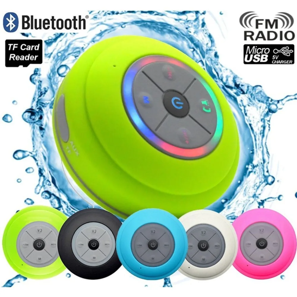 IPX4 водонепроницаемый Bluetooth Душ спикер ж/изменение цвета огни, громкая связь спикер телефон, присоска, fm-радио, TF слот для карт