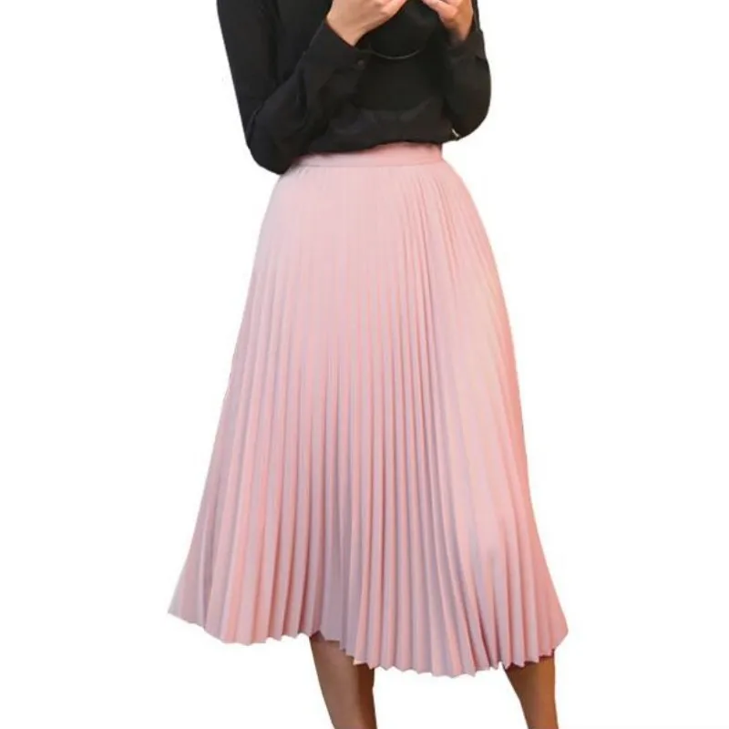 pink pleated skirt long