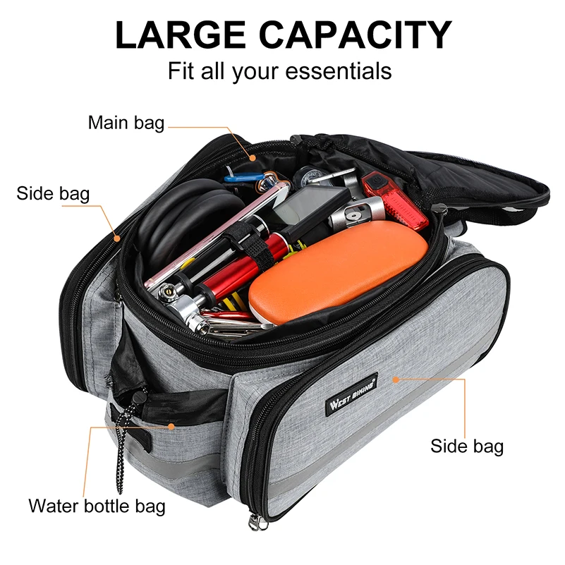 Excellent WEST BIKING Mountain Road Bicycle Bag Bike 3 in 1 Trunk Bag Cycling Double Side Rear Rack Tail Seat Pannier Pack Luggage Carrier 36