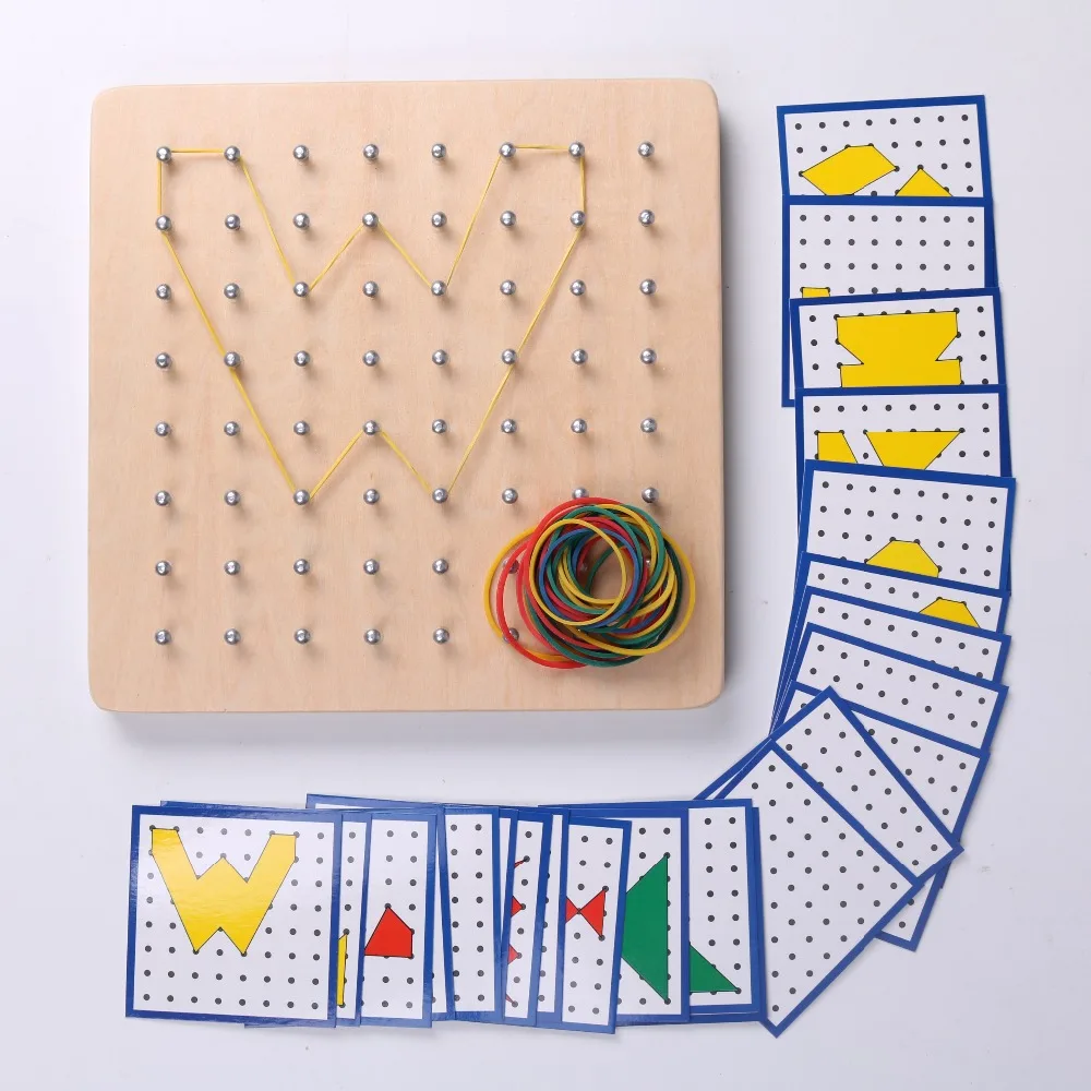 Деревянная детская игрушка Монтессори креативная графика резиновый галстук доски для ногтей с карточками Дошкольное детство Развивающие игрушки для детей