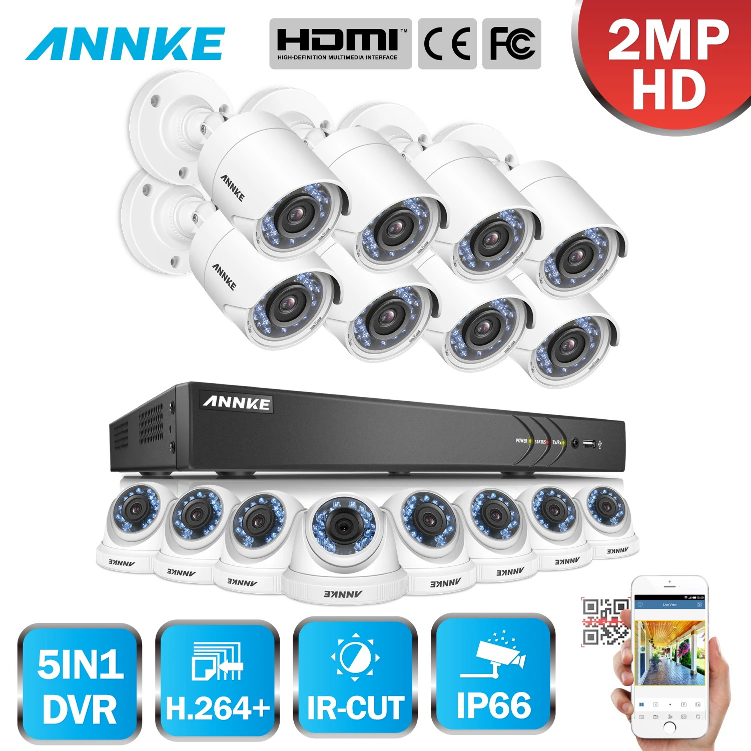 ANNKE 1080 P 16CH HD 5in1 3MP DVR VCA 16 шт. 2MP TVI Смарт ИК День ночного видения круглая CCTV камера безопасности системы скрытого видеонаблюдения