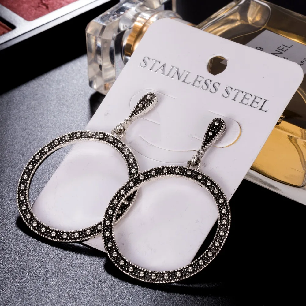 Vienkim модные серебряные серьги-подвески для женщин богемные геометрические винтажные круглые большие серьги пирсинг массивные ювелирные изделия