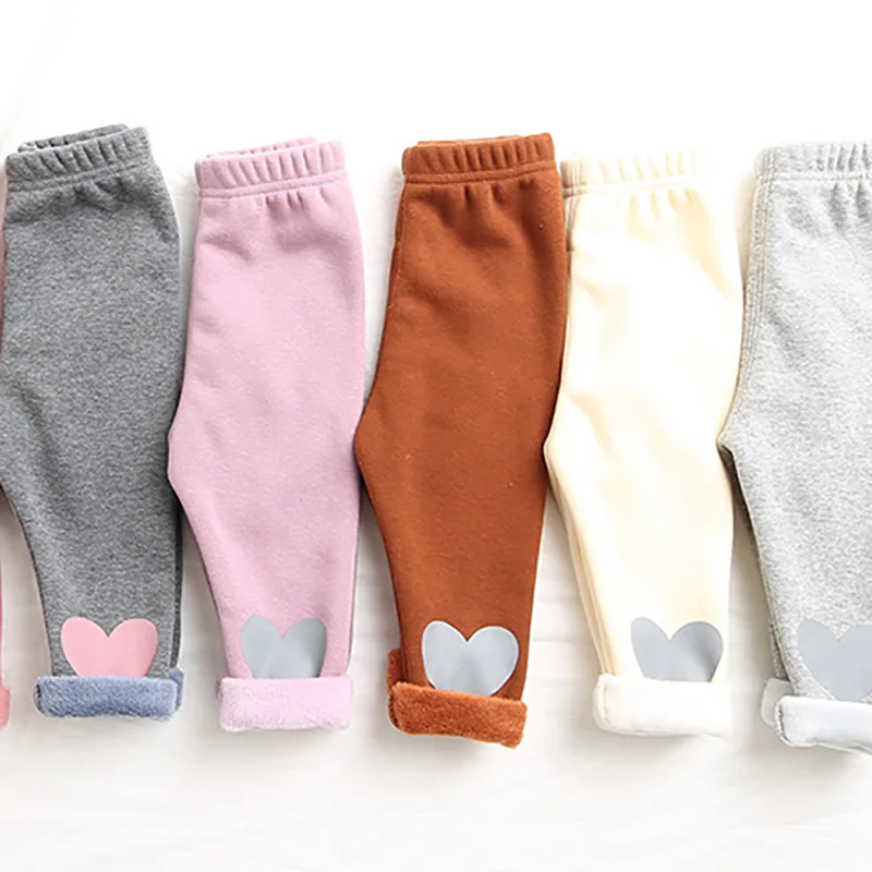 

Toddler Baby Girls Leggings Newborn Heart Print Kids Stretchy Plus Velvet Trousers Princess Pants
