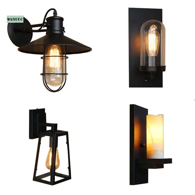 Us 41 25 Off Retro Loft Iron Marble Sconce Wall Lights Vintage Industrial Lamp With Led Bulbs For Outdoor Indoor Bedroom Lighting Black In