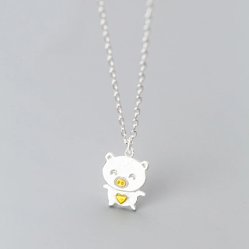 

MloveAcc 100% Real 925 Sterling Silver Cute Pig Pendant Necklace for Women Girls Nice Animal Short Chain Necklace