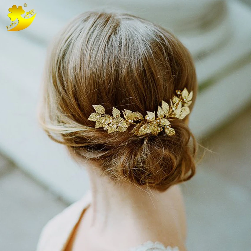 Xinyun высокого класса ручной работы золотого сплава гребень для волос с листьями простые Бусы Свадебные аксессуары для волос женские Платья вечерние гребень для волос