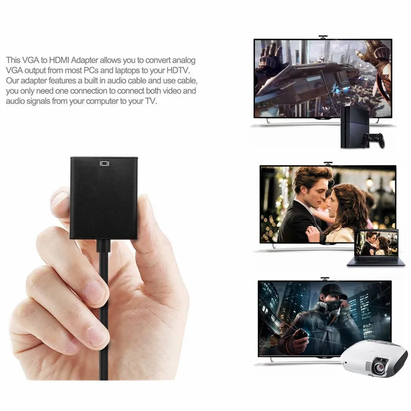1080P VGA to HDMI Converter Adapter for Computer Desktop,Laptop,PC,Monitor,Projector,HDTV with Audio Cable and USB Cable 1080P VGA to HDMI Converter Adapter for Computer Desktop,Laptop,PC,Monitor,Projector,HDTV with Audio Cable and USB Cable