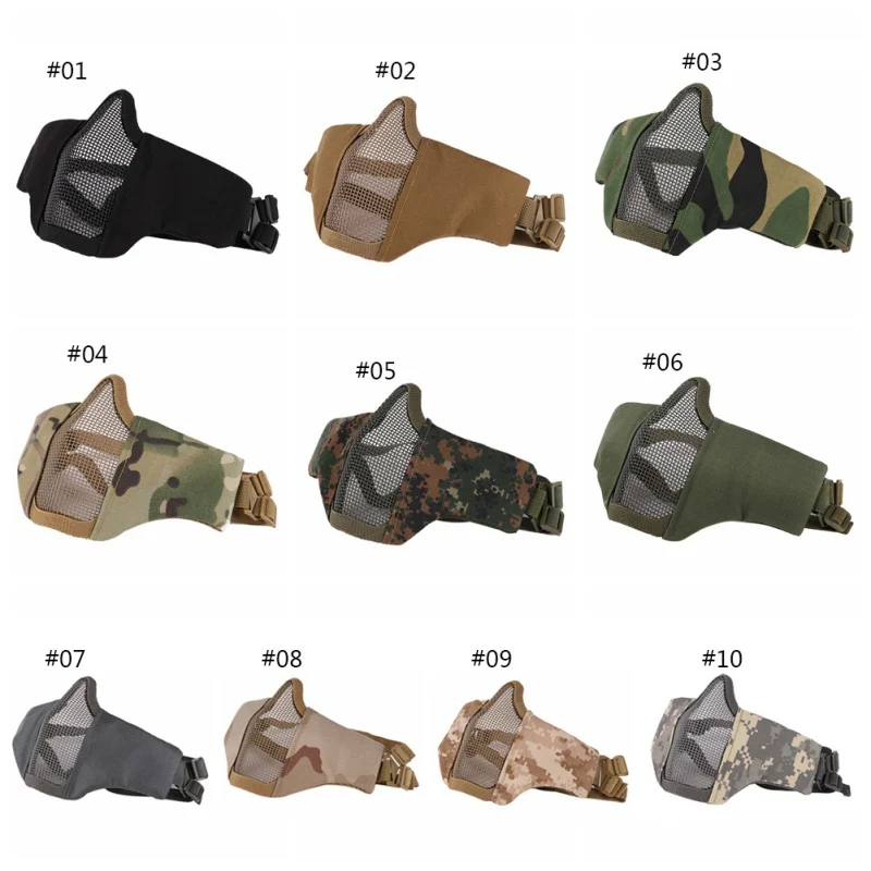 

Airsoft Mask Half Lower Face Metal Steel Net Mesh Mask Hunting Cycling Tactical Protective CS Halloween Party Half Face Mask