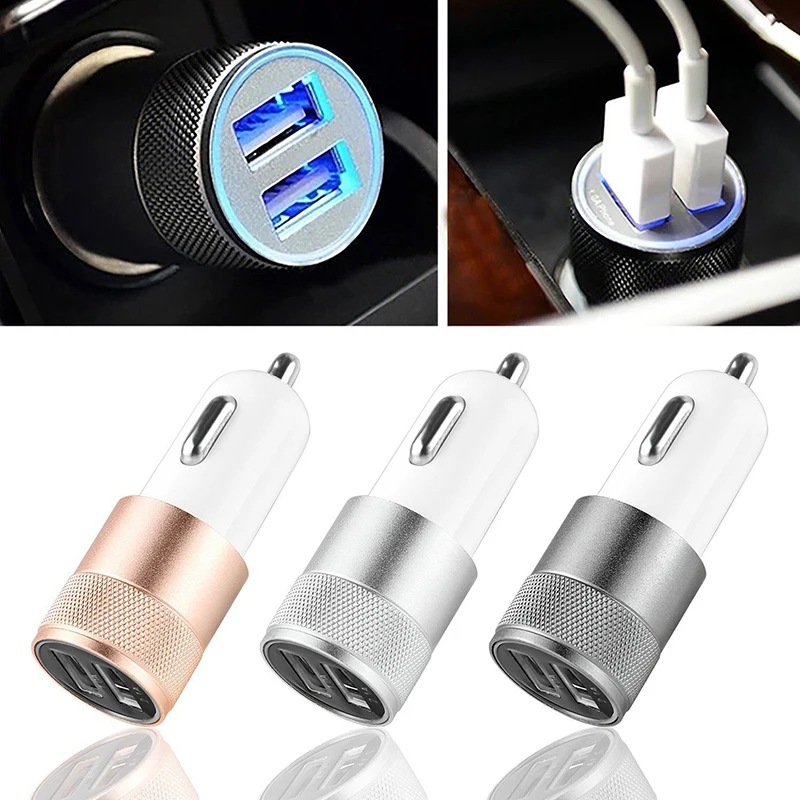 مصغرة المزدوج USB شاحن سيارة الألومنيوم سبائك ثنائية المنفذ 2-ميناء السريع تهمة دائم لباد هاتف الايفون والأندرويد 5 v/2.1A 1A