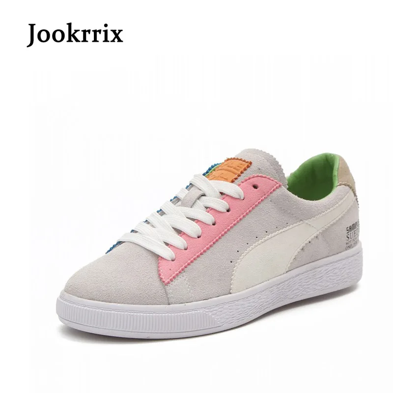 

Jookrrix 2018 Spring Fashion Brand Lady Leisure Shoes Women Leisure Sneaker Genuine Leather Girl Vulcanized Soes Cross-tied Soft