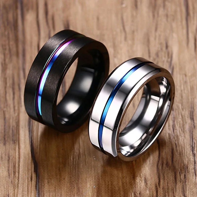 Black Silver Color Stainless Steel Rings for Men Rainbow