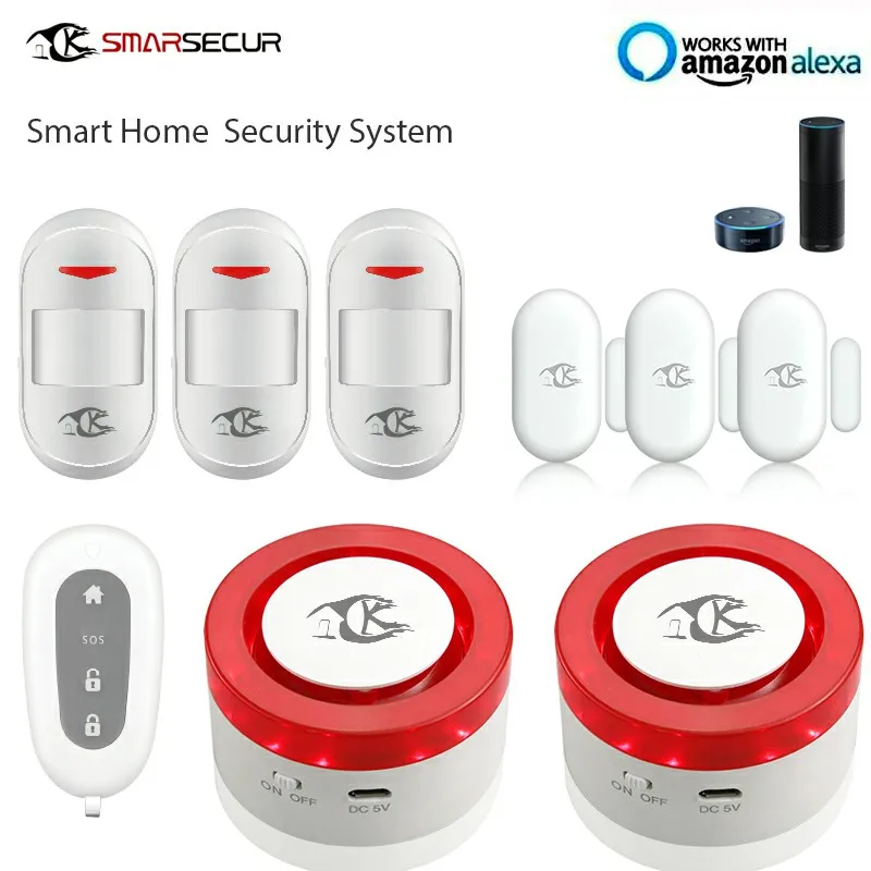 Discount  Wireless WIFI Smart Home Alarm System Kit 2xSiren 3xPIR Sensor 3x Door Contact